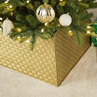 Glitzhome® 25.75" Gold Trapezoid Metal Weave Tree Collar