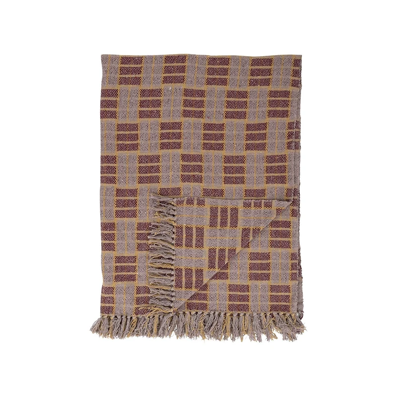 Woven Recycled Cotton Blend Throw with Fringe