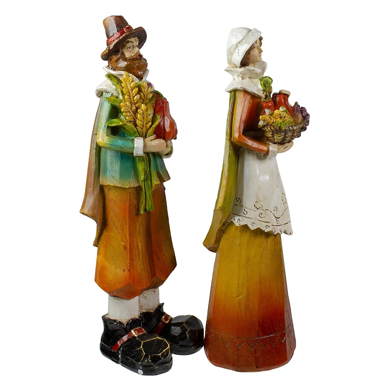 Male & Female Pilgrim Wooden Thanksgiving Figurine Set