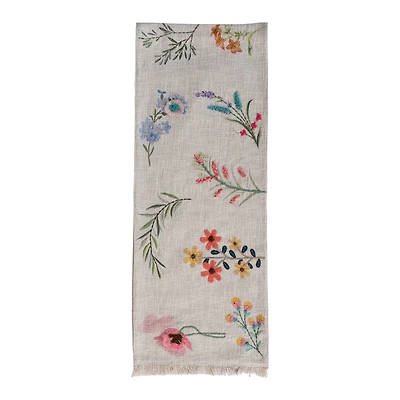Hello Honey® 72" Multicolor Slub Printed Embroidered Flower Table Runner