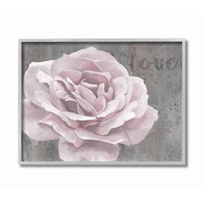 Stupell Industries Love Flower Pink Gray Texture Gray Framed Wall Art