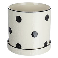 Hello Honey® 7" Black and Ivory Textured Stoneware Planter with Polka Dots and Saucer
