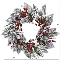 24" Snowy Magnolia Berry Wreath