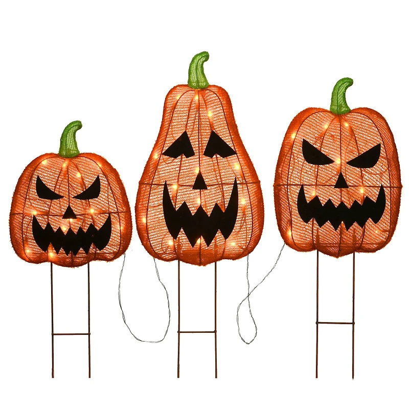 26" Orange LED Jack-O-Lantern Halloween Garden Stakes