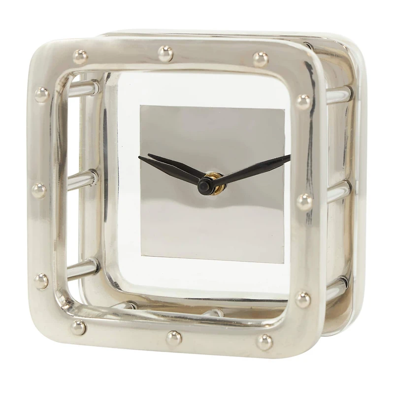 6" Silver Aluminum Geometric Dimensional Open Frame Clock