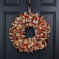 Glitzhome® 18.5" Fall Plaid Fabric Wreath