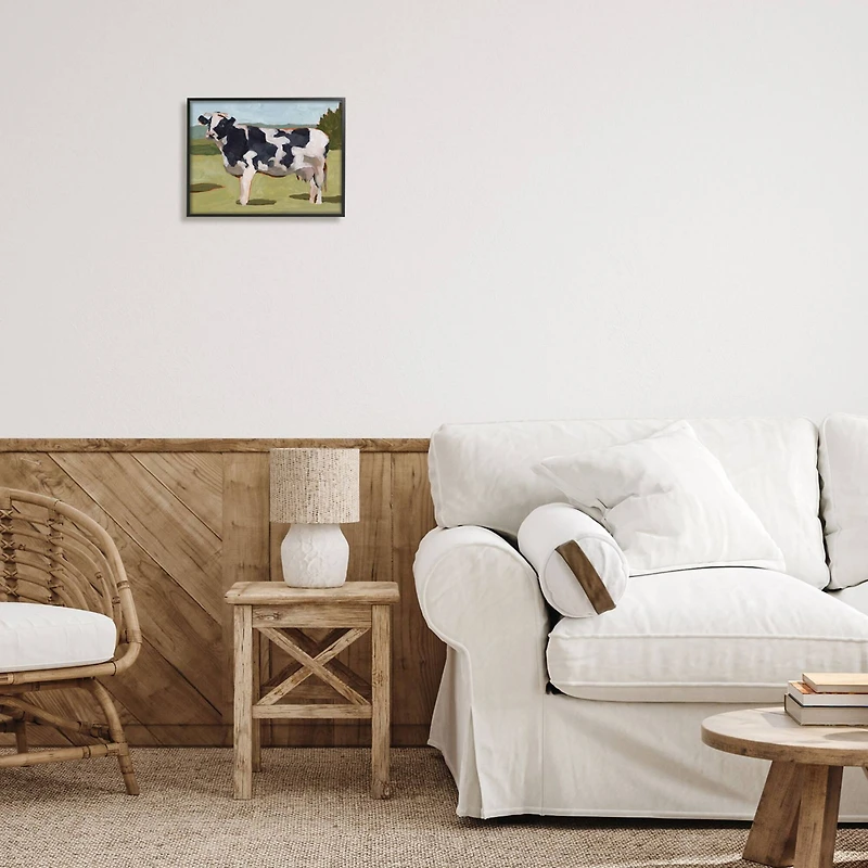 Stupell Industries Dairy Farm Cow Grazing Country Cattle Traditional Painting Framed Wall Art