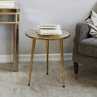 Gold Aluminum Accent Table with Clear Glass Top 20" x 19" x 22"