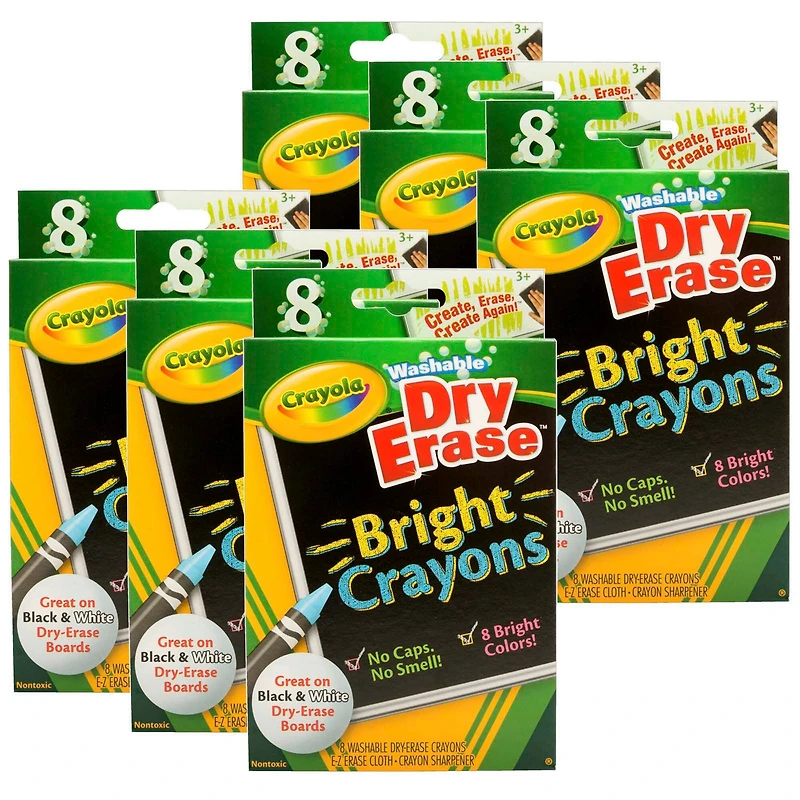 6 Packs: 8 ct. (48) Crayola® Washable Dry Erase Bright Crayons