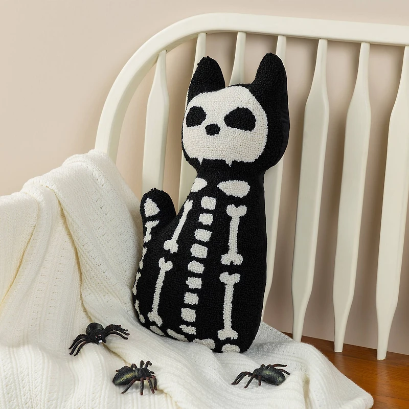 Glitzhome® 18"H Halloween Hooked Skeleton Cat Shaped Pillow