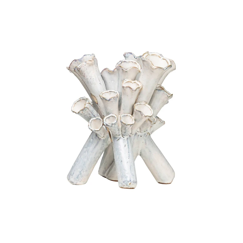 Hello Honey® 9.5" White Handmade Stoneware Sculpture Vase with Reactive Glaze Finish