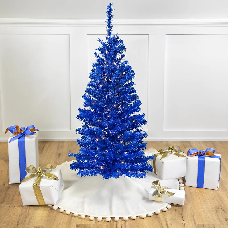 4ft. Pre-Lit Medium Royal Blue Pine Artificial Christmas Tree, Clear Lights