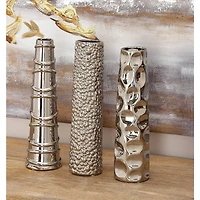12" Silver Ceramic Abstract Glam Vase Set