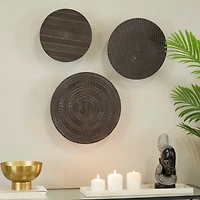 Black Aluminum Carved Designs Plate Wall Decor Set of 3 15", 13", 11"