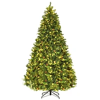 Costway 8ft. Pre-Lit Pinecones Hinged Artificial Christmas Tree, Warm White LED Lights