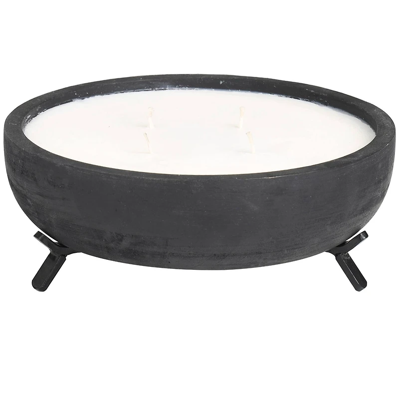 40oz. Sauvignon Blanc Scented White 4 Wick Candle in Black Wood Bowl with Metal Tripod Stand