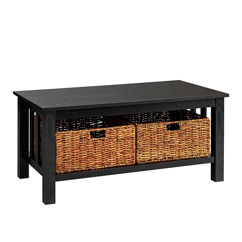 Walker Edison 40" Black Mission Storage Coffee Table with Baskets
