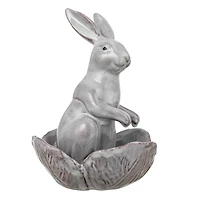 Hello Honey® 8" White Stoneware Rabbit Figurine with Flower Shaped Bowl