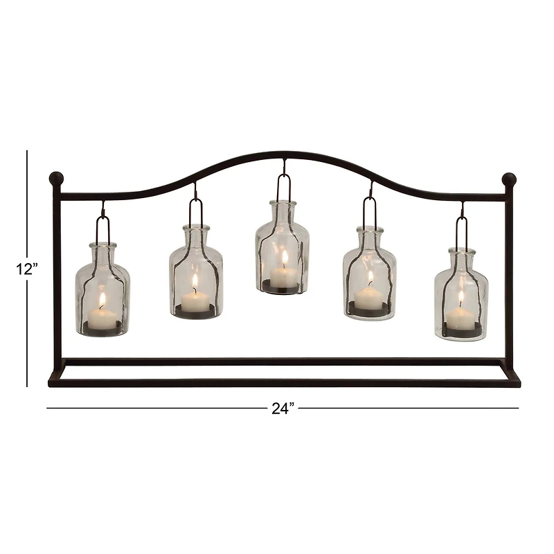 24" Black Iron Farmhouse Candle Holder Lantern