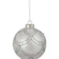 4" Glittered Silver Glass Ball Ornament