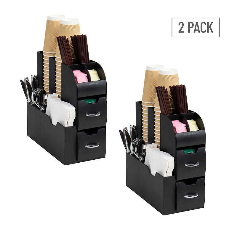 Mind Reader Anchor Collection 11-Compartment Black Coffee Cup and Condiment Dispenser, 2ct.