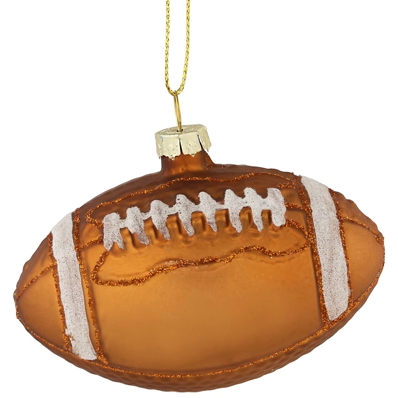 Football Glittered Glass Christmas Ornament - 3.5" - Brown