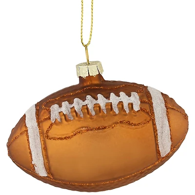 Football Glittered Glass Christmas Ornament - 3.5" - Brown