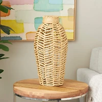 18" Brown Jute Chevron Woven Vase