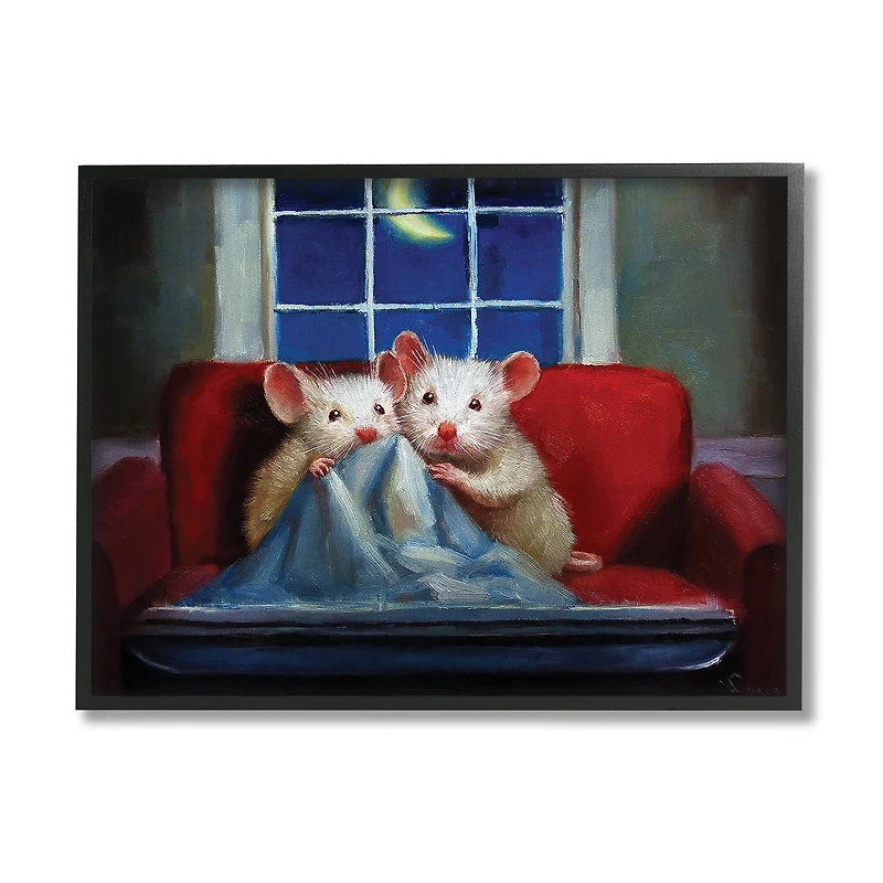 Stupell Industries House Mice Snuggling Under Blanket Watching TV in Frame Wall Art