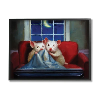 Stupell Industries House Mice Snuggling Under Blanket Watching TV in Frame Wall Art