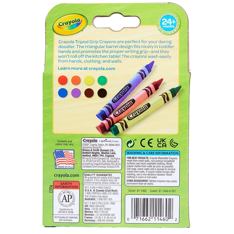 Crayola® Washable Tripod Grip Crayons, 8 Packs of 8