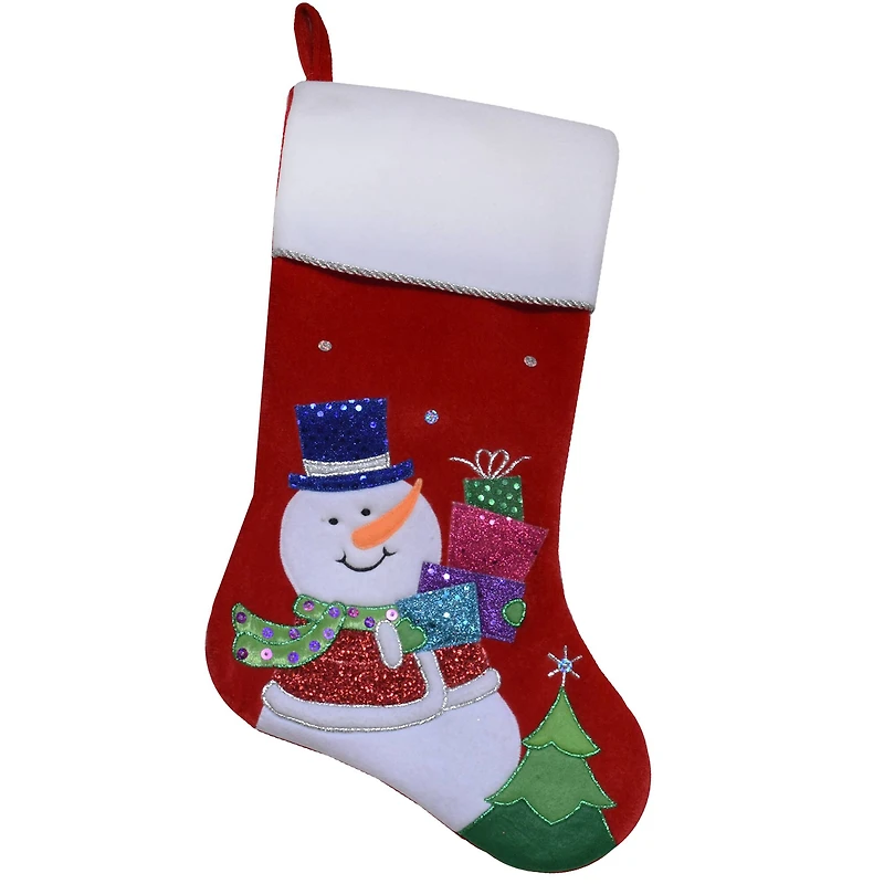 20.5" Embroidered Snowman with Glitter Presents Stocking