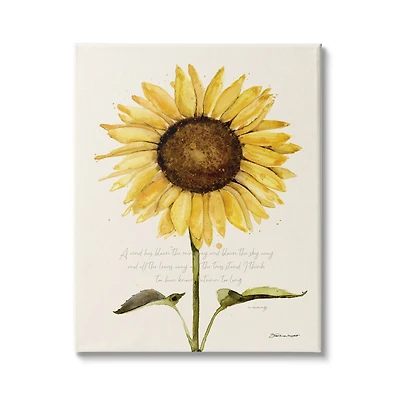 Stupell Industries Wind Has Blown Quoted Script Warm Sunflower Floral Canvas Wall Art