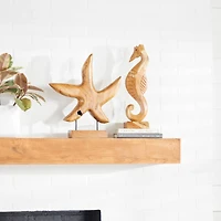 Set of 2 Brown Teak Wood Natural Sculpture 17", 18"