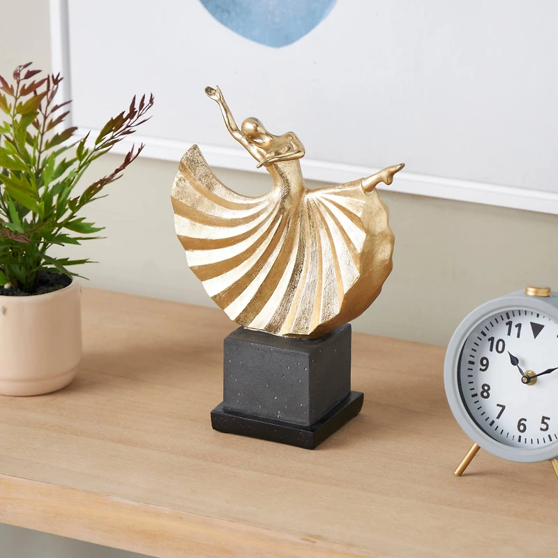 12" Gold Dancer Sculpture with Black Square Base