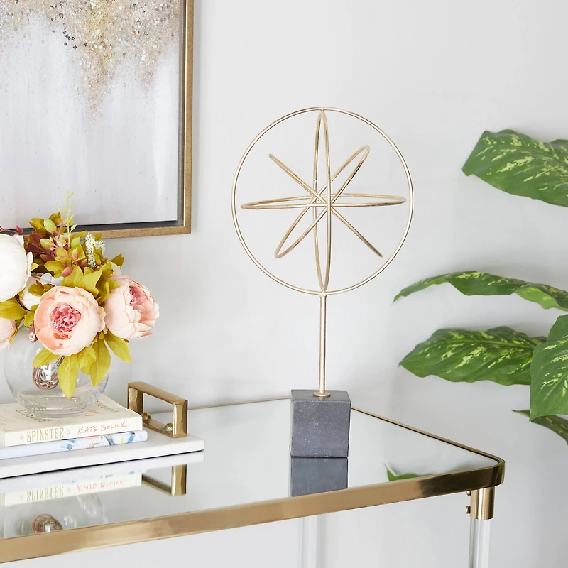 CosmoLiving by Cosmopolitan Gold Marble Contemporary Sculpture, 18" x 9" x 9"