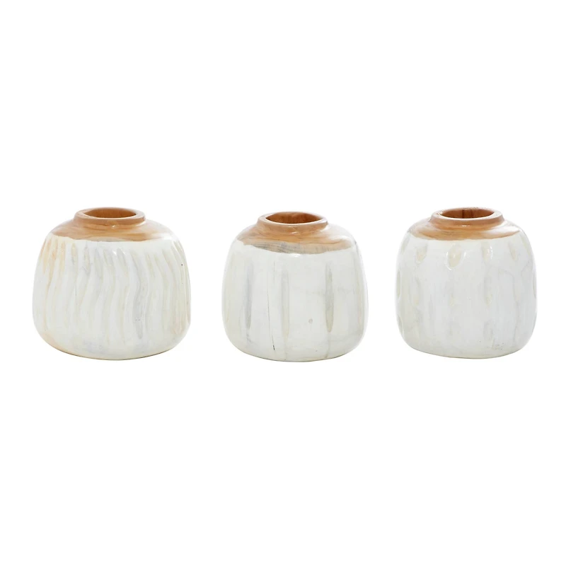 Set of White Teak Wood Coastal Style Vase 6