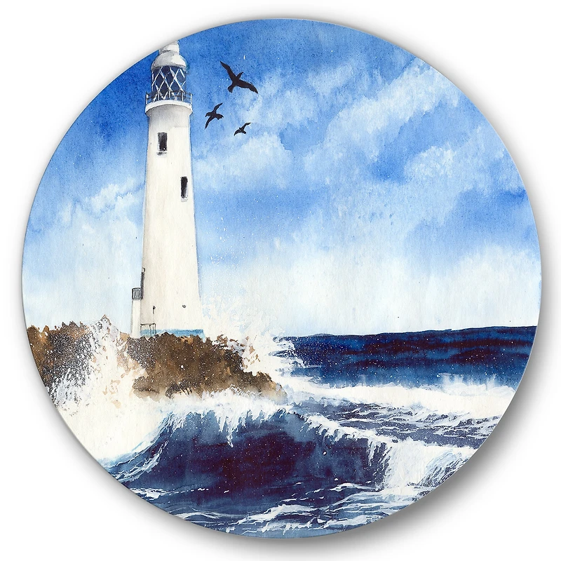 Designart - Lighthouse On The Rocky Island With Seagulls