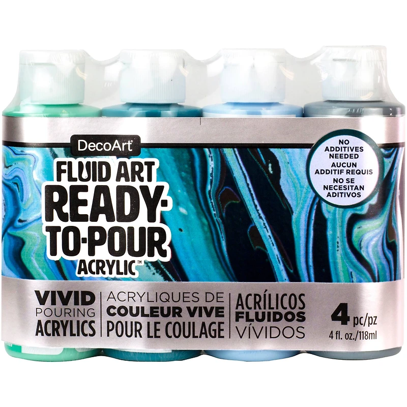 DecoArt® Fluid Art Ready to Pour Acrylic™ Silver Seas Paint Pack