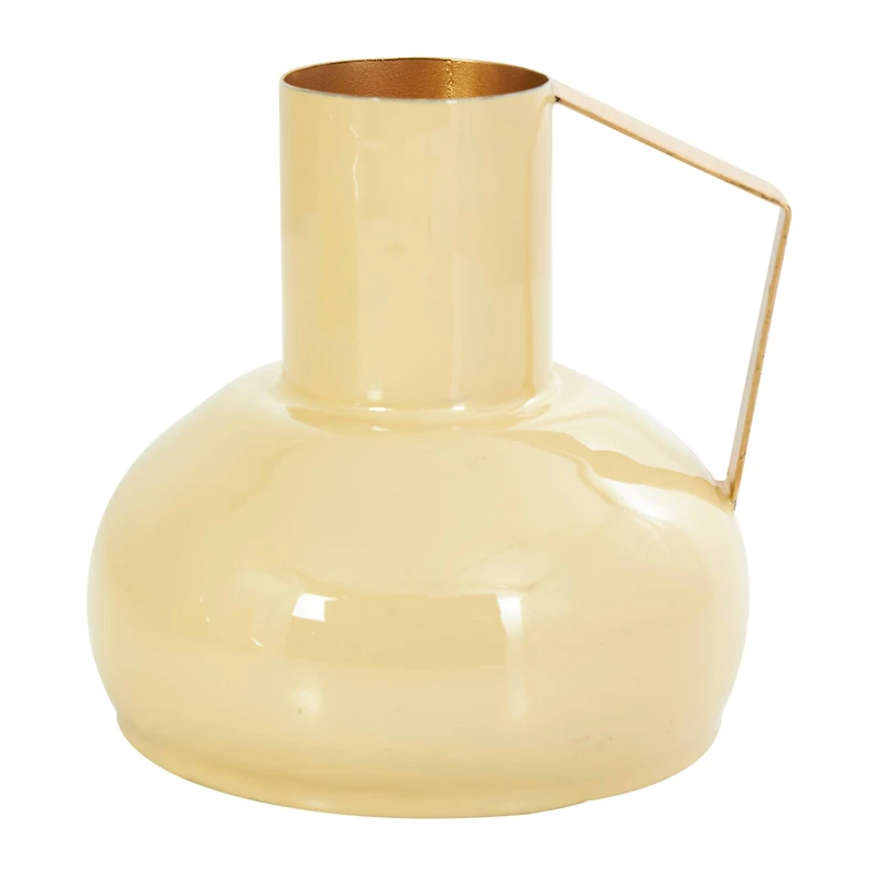 CosmoLiving by Cosmopolitan Yellow Metal Abstract Enameled Vase with Gold Handle Set