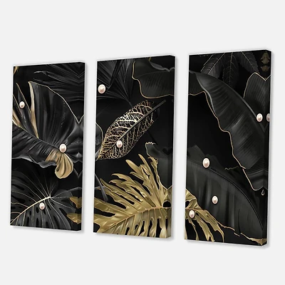 Designart - Black and Gold Tropical Leaves III