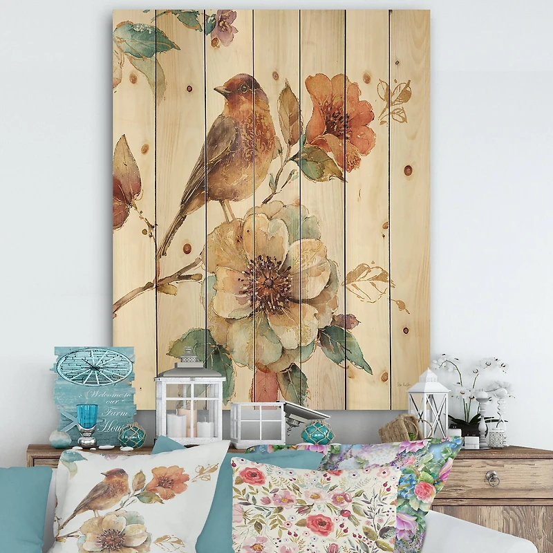 Designart - Farmhouse Bird on Flower Branch
