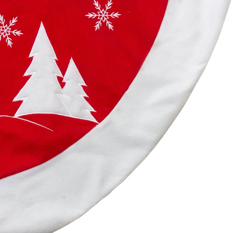 36" Red & White Winter Snowman Embroidered Christmas Tree Skirt