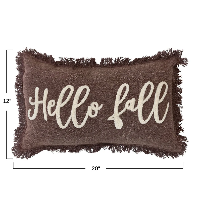 Hello Honey® 20" x 12" Brown & Cream Hello Fall Stonewashed Cotton Tufted Lumbar Pillow with Fringe