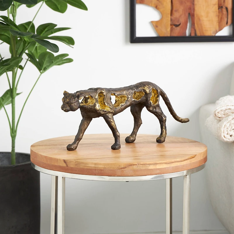 19" Bronze Leopard Distressed Textured Sculpture