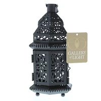 10.5" Black Metal Moroccan Style Candle Lantern with Intricate Cutouts
