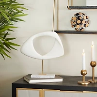 13" White Cut-Out Abstract Sculpture with Marble Stand