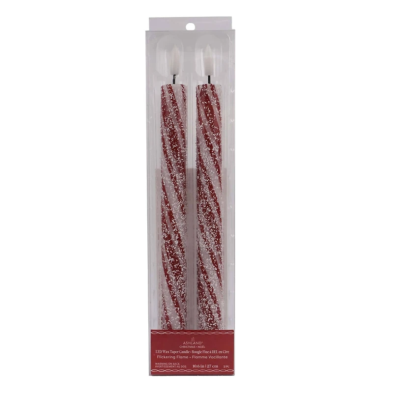 10.5" Red Candy Striped LED Wax Taper Candles, 2ct. by Ashland®