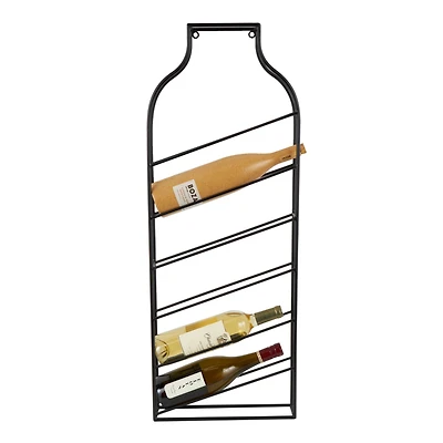 13" x 35" Black Metal Bottle Shape Wall Wine Rack