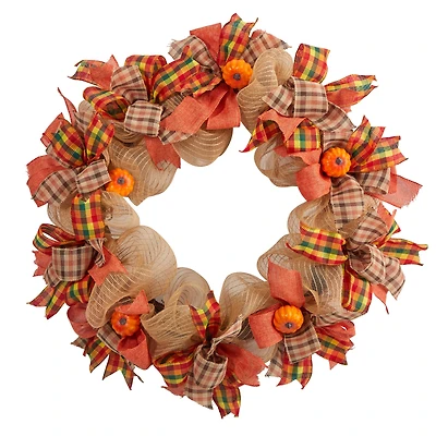 30" Pumpkin & Decorative Bows Fall Wreath